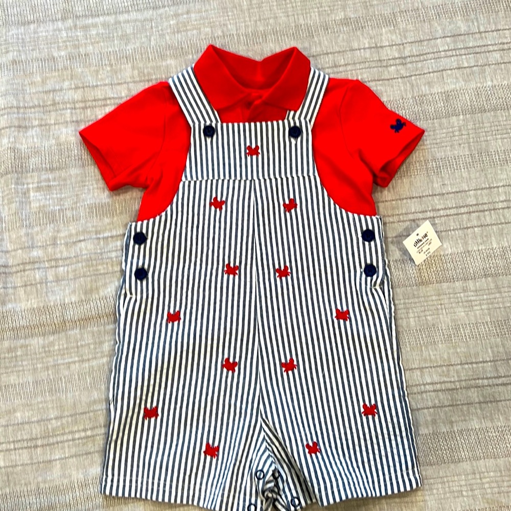 COPY - NWT kids crab seersucker romper with polo beach outfit crabs